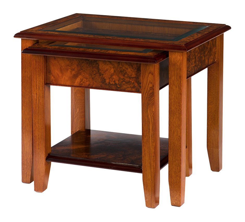 Walnut Collection Glass Top Nest of Tables Lees of Grimsby