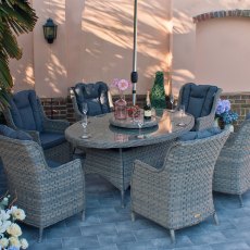 Elliptical Garden Dining Table and 6 Wing back Dining Chairs