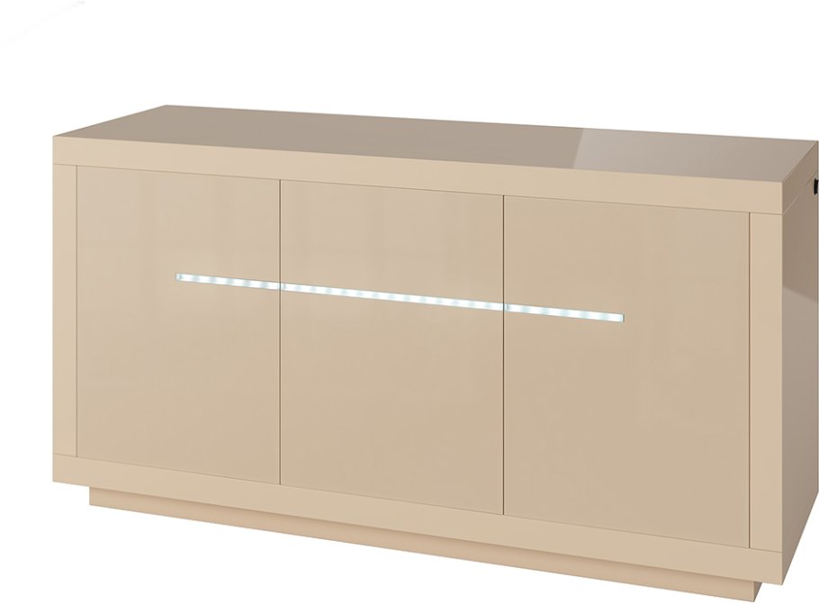 3 Door Sideboard with LED lighting High Gloss Cream